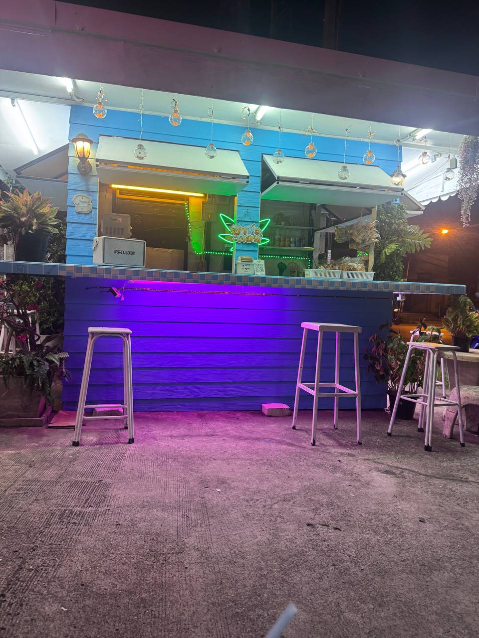 Service counter with purple LED lighting